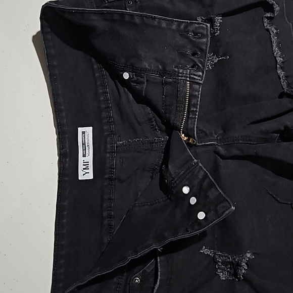 Black Distressed Mid Rise Shorts - Picture 3 of 4